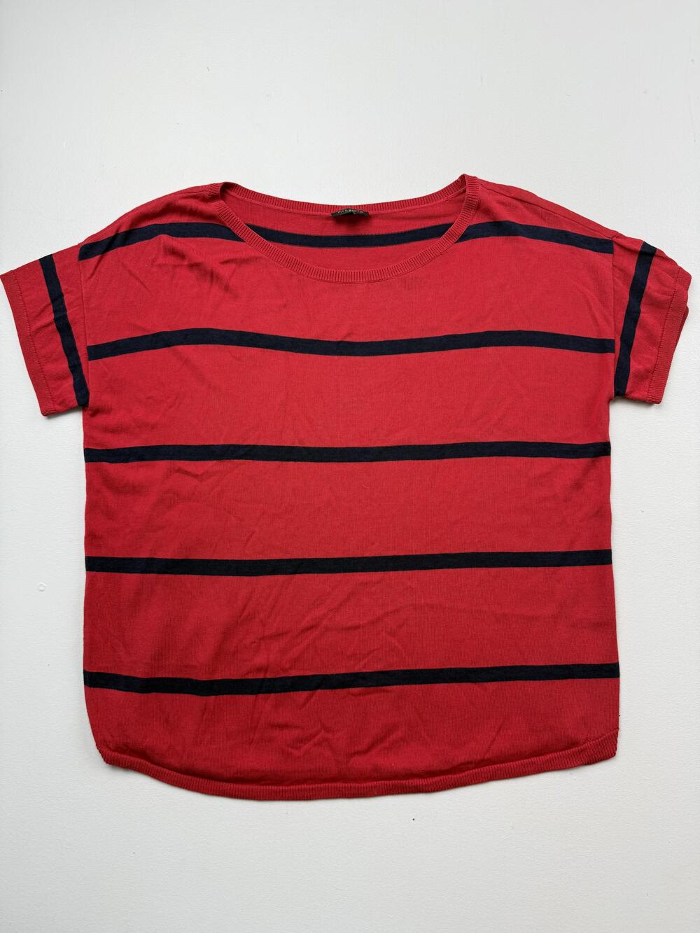 Talbots Shirt Womens L Red Stripe Boat Neck Short Sleeve Knit Top Casual